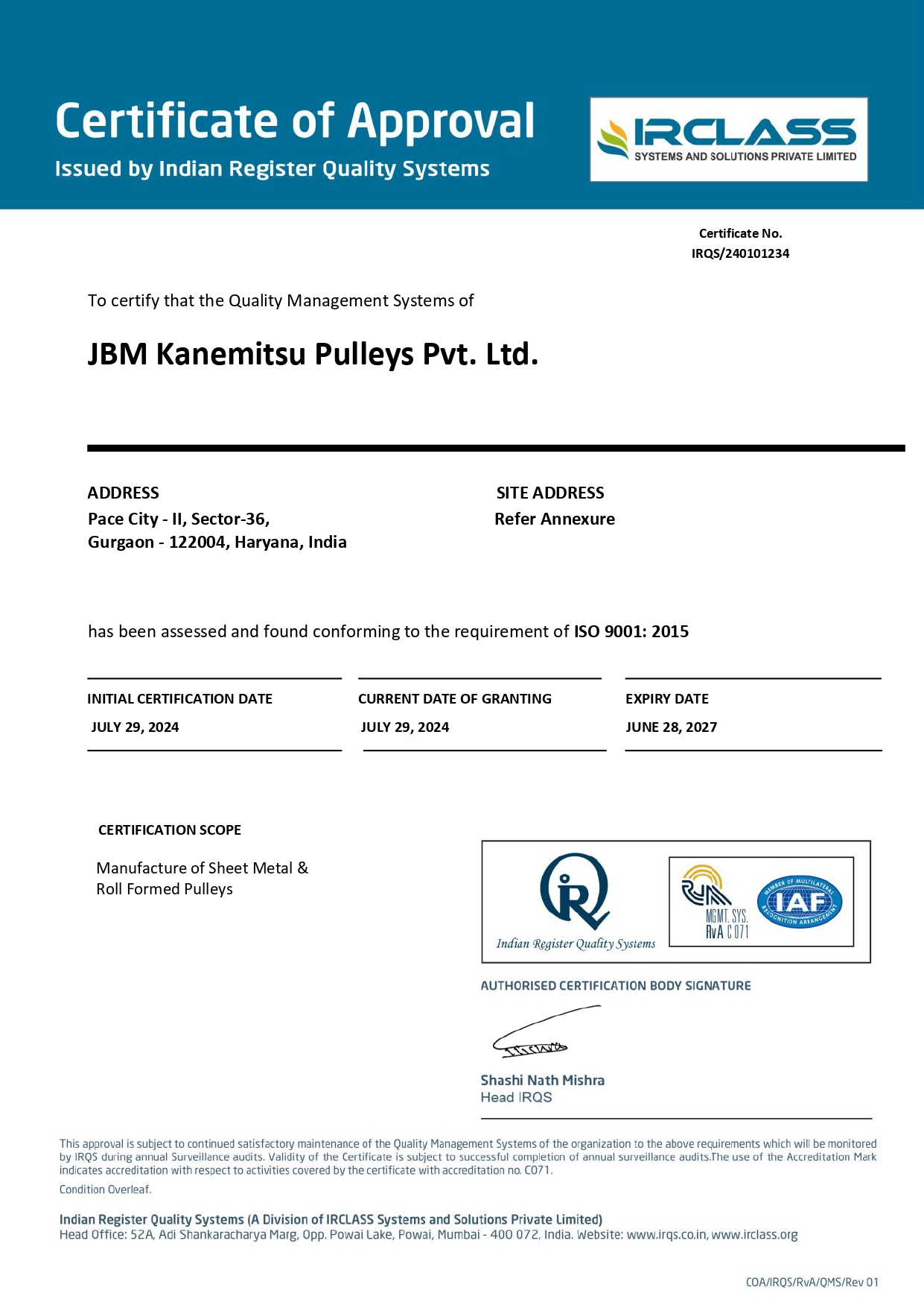 ISO 9001:2015 certificate